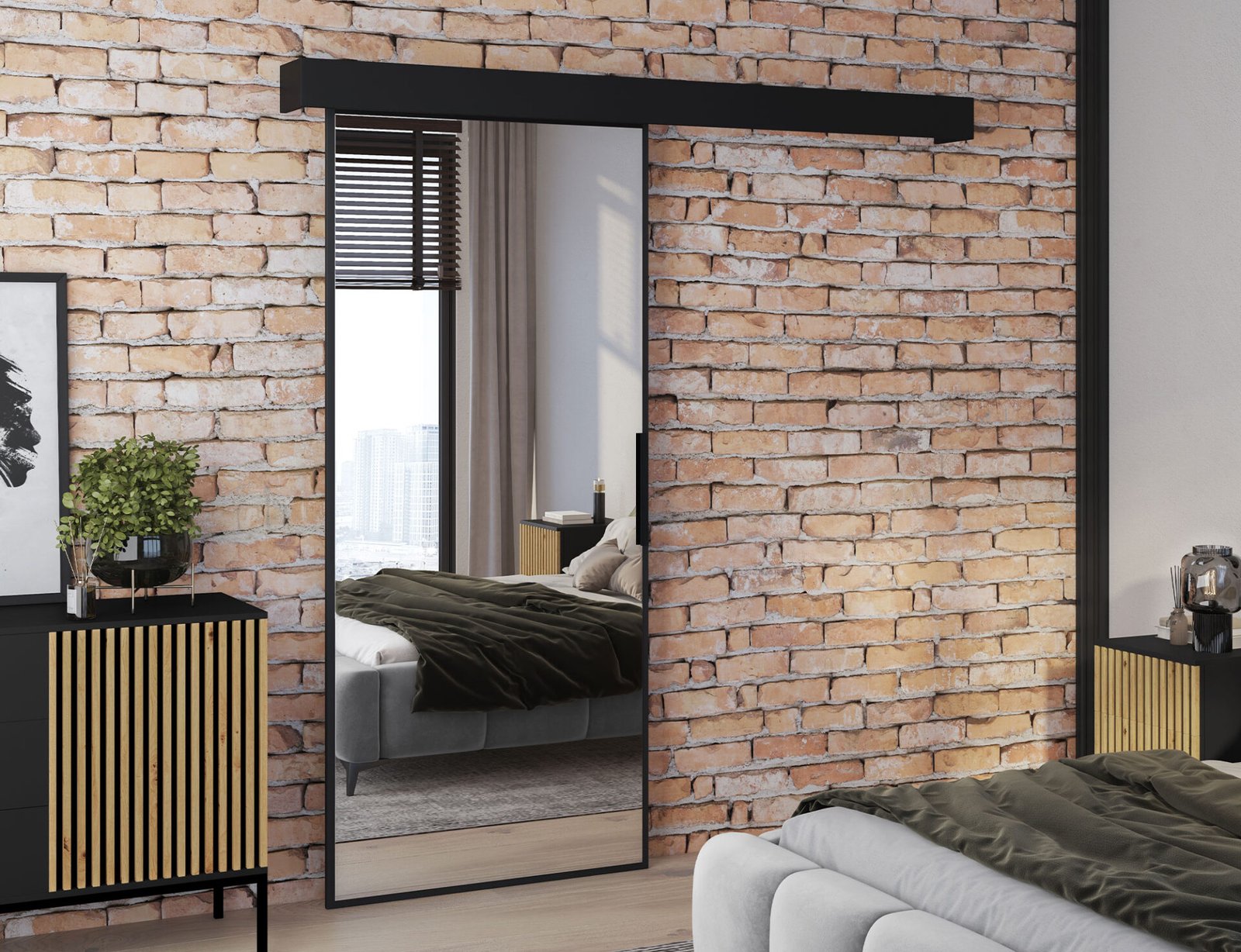 Lindo sliding door with self-closing mechanism, black - Image 2