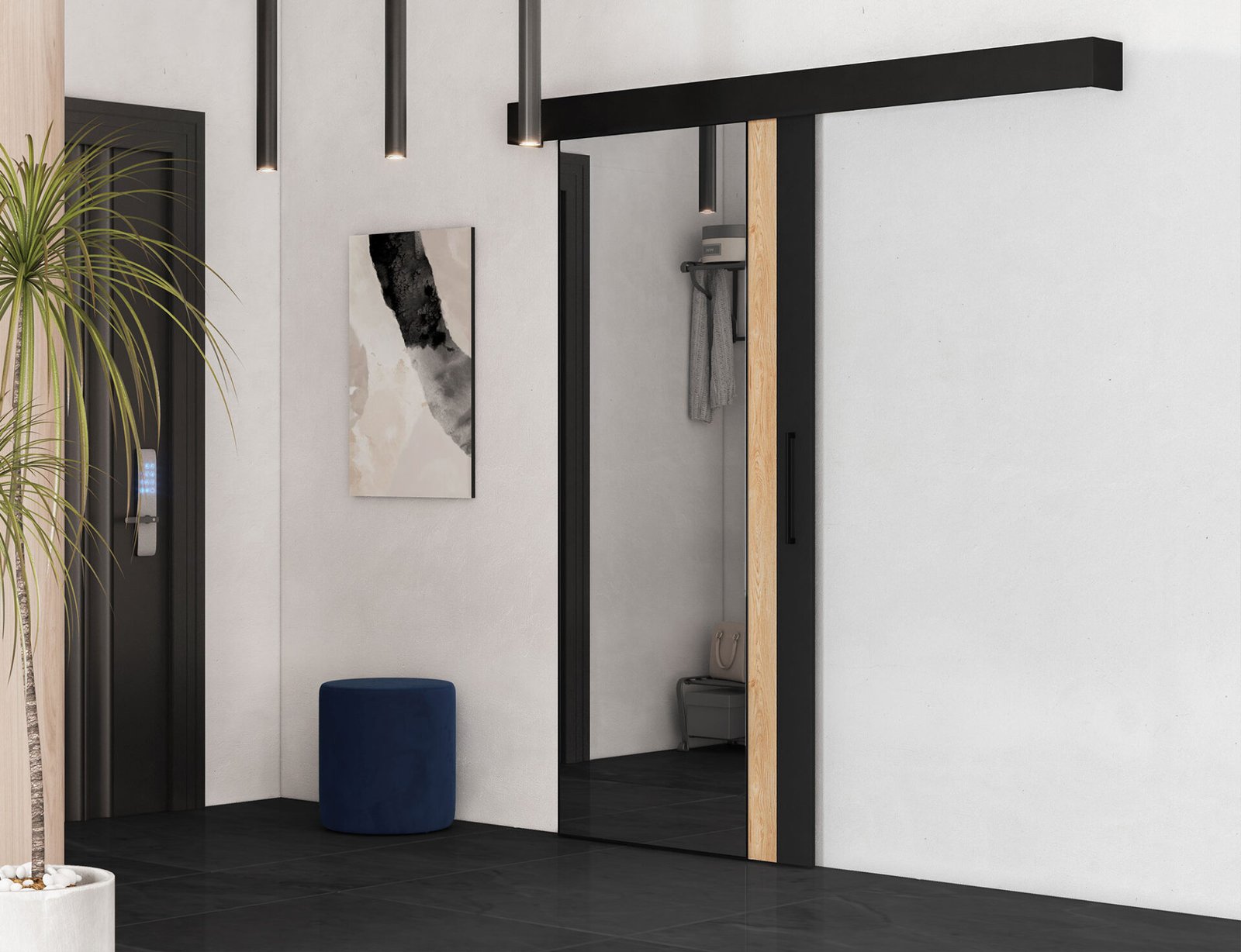 Tilmann sliding door with self-closing mechanism, black - Image 5