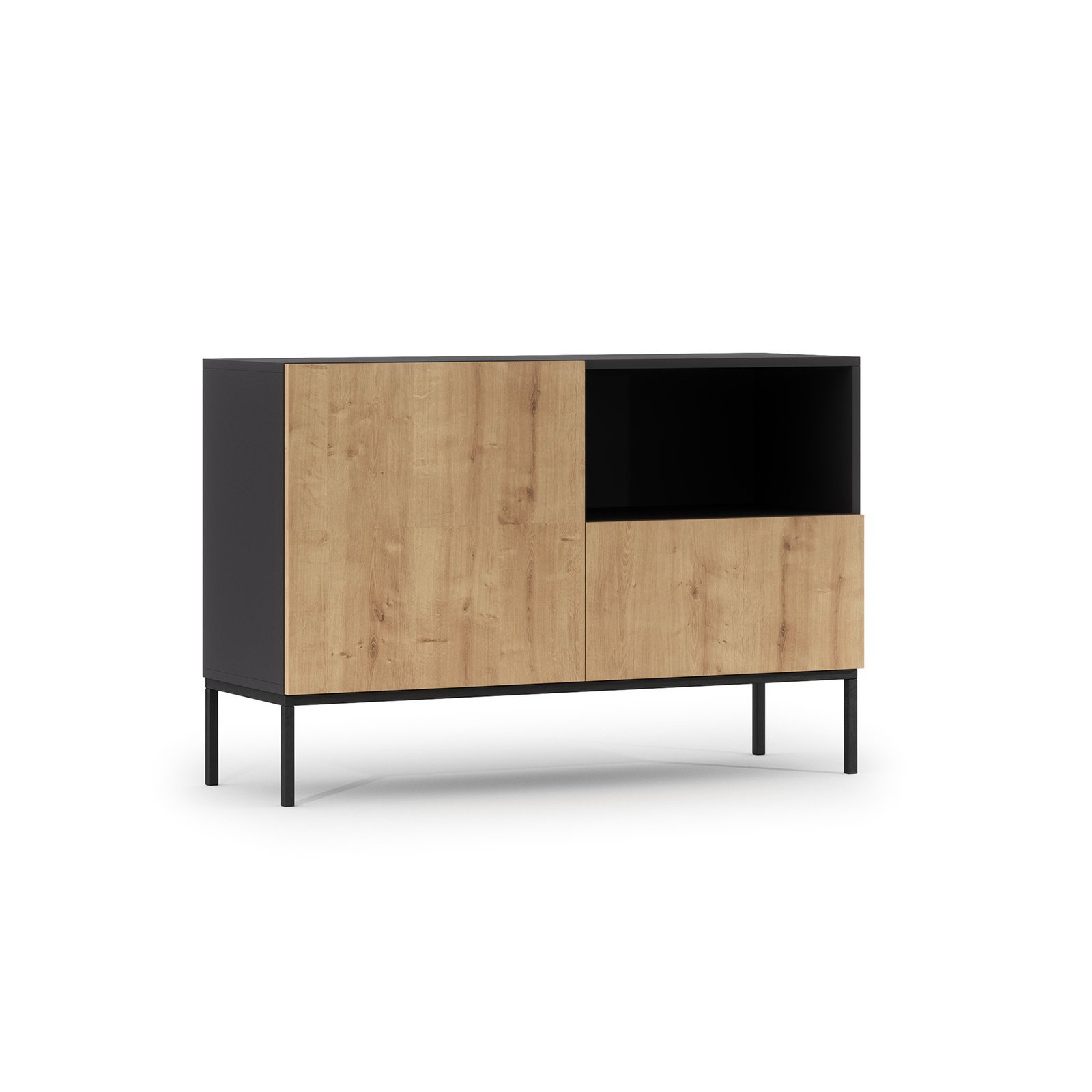 Lanzzi 120 chest of drawers, matt black/artisan oak