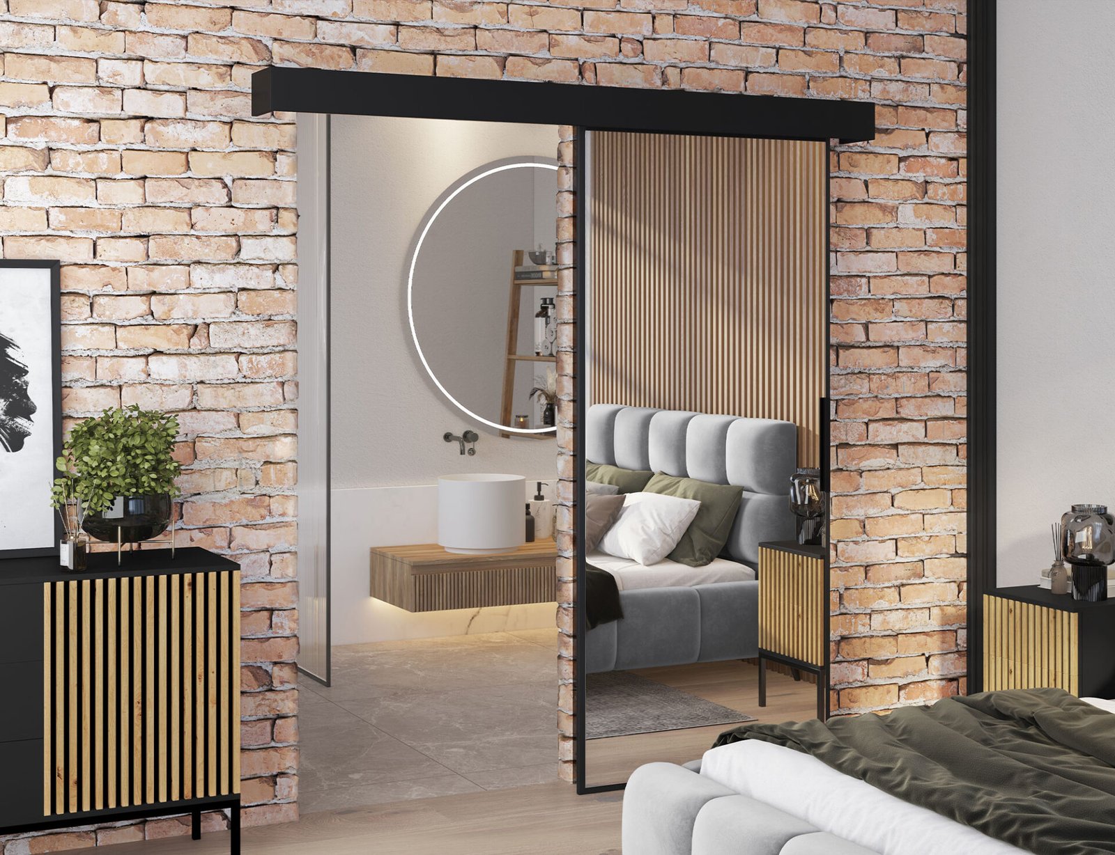 Lindo sliding door with self-closing mechanism, black - Image 4