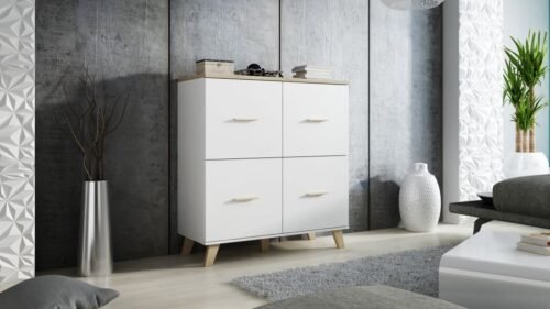 Chest of drawers LOTTA 110 (4D) diamond white/Isonoma oak