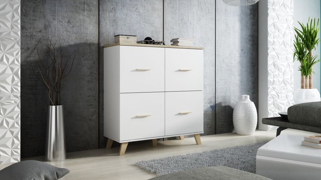 Chest of drawers LOTTA 110 (4D) diamond white/Isonoma oak