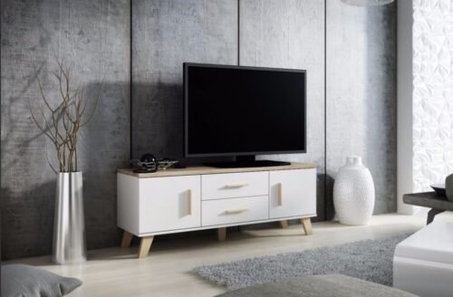 TV stand LOTTA 140 2D2S diamond white/Isonoma oak