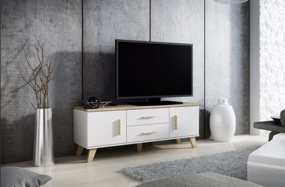 TV stand LOTTA 140 2D2S diamond white/Isonoma oak