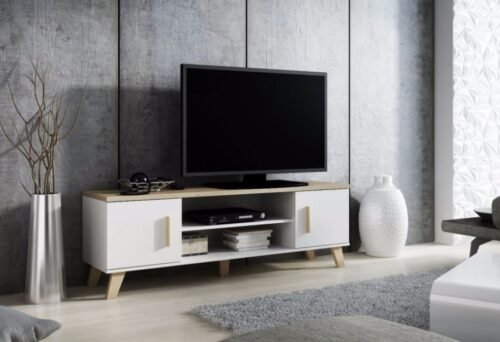 TV stand LOTTA 160 2D2K diamond white/Isonoma oak