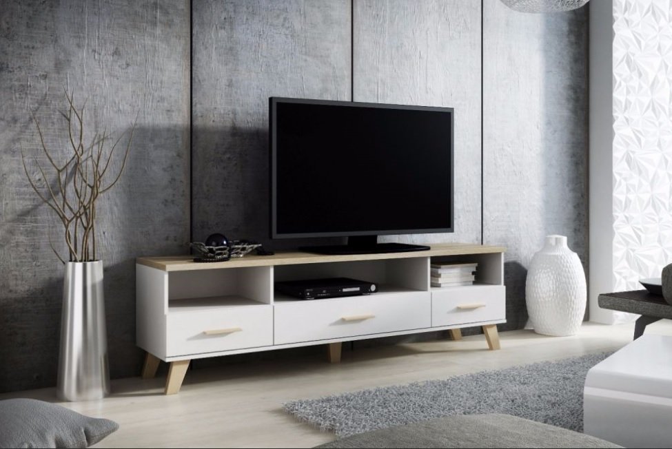 TV stand LOTTA 180 3s3K diamond white/sonoma oak