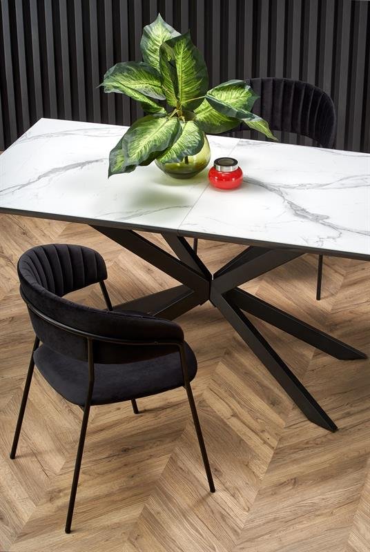 DIESEL extendable table, color: table top - white marble / dark gray, legs - black - Image 2