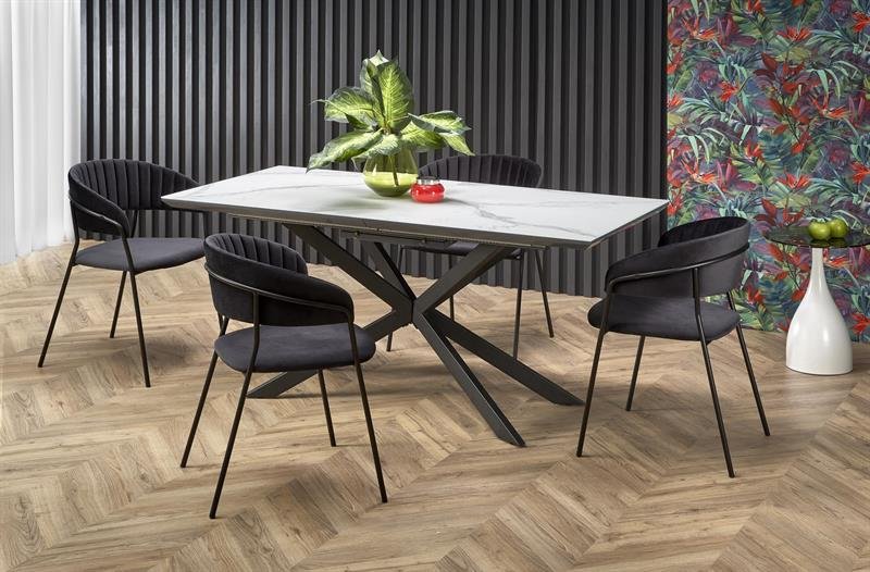 DIESEL extendable table, color: table top - white marble / dark gray, legs - black - Image 4