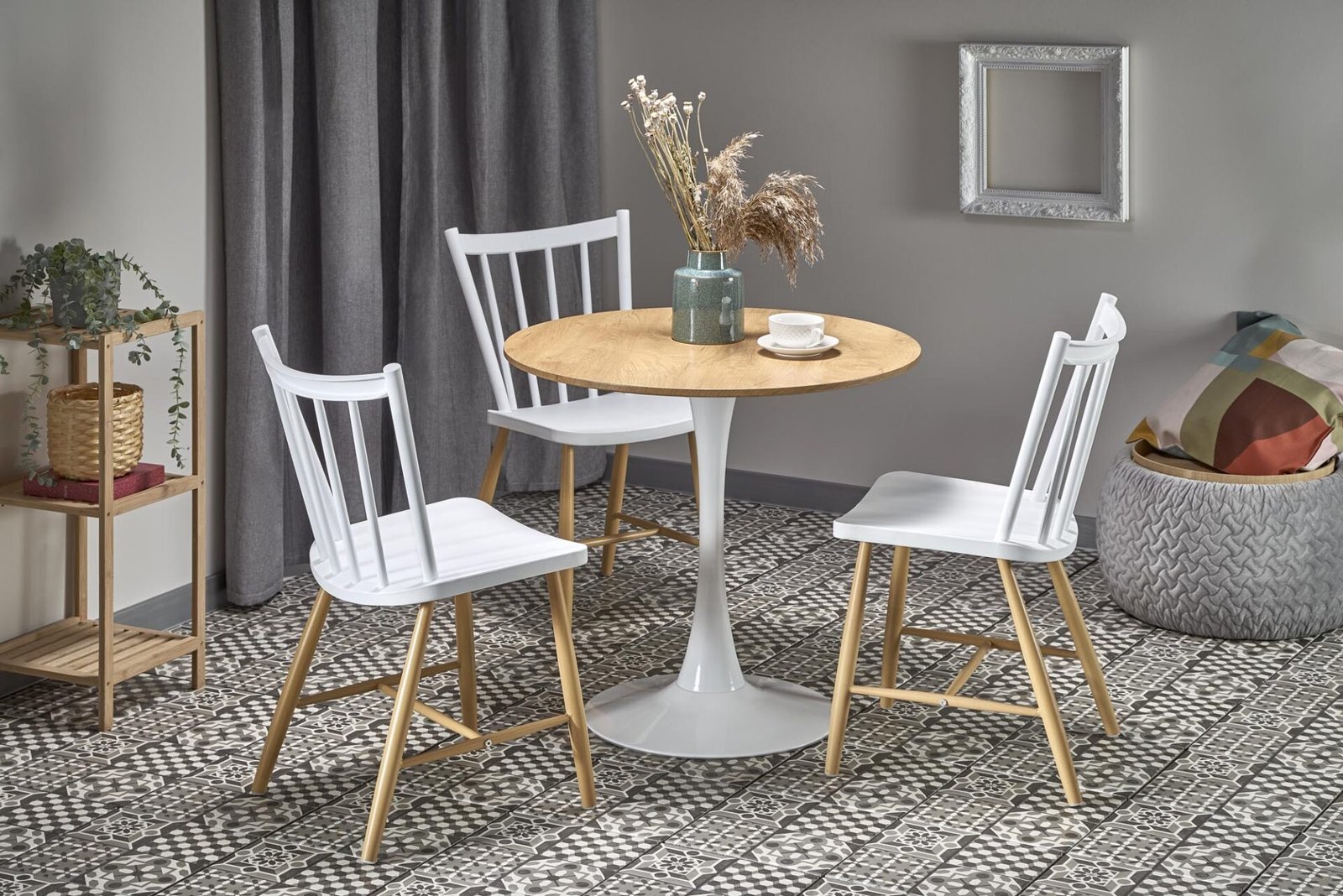 STING table, color: table top - golden oak, legs - white