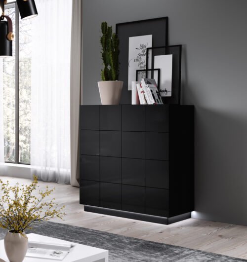 Chest of drawers KOM4S REJA glossy black/glossy black