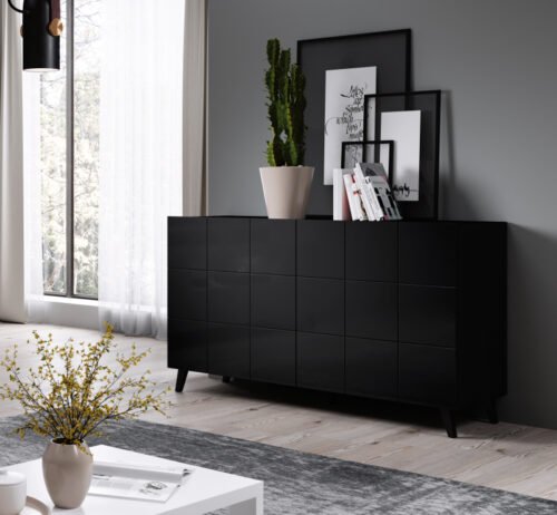 Chest of drawers KOM2D REJA glossy black/glossy black