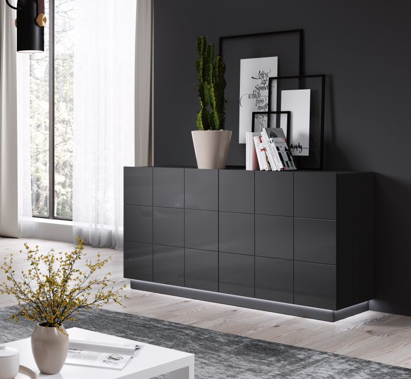 Chest of drawers KOM2D REJA glossy graphite/glossy graphite