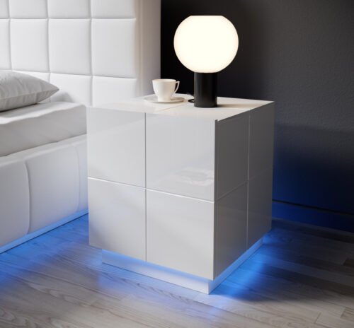 Bedside table REJA (set of 2) glossy white/glossy white