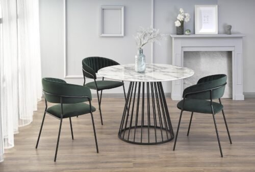 BRODWAY table, color: table top – white marble, legs – black