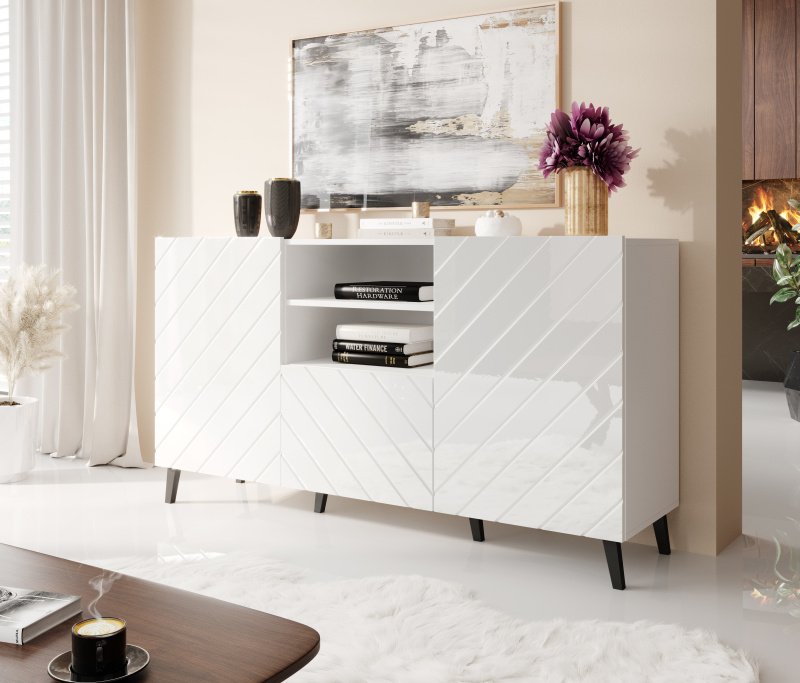 Chest of drawers ABETO matte white/glossy white