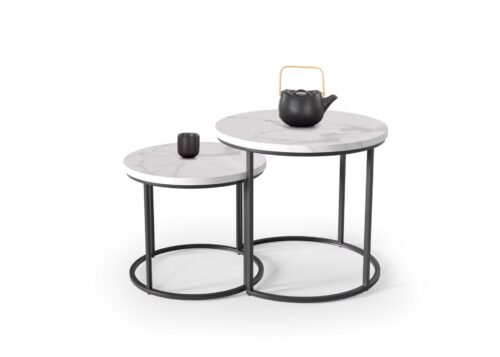 OREO set of two tables – white marble / black