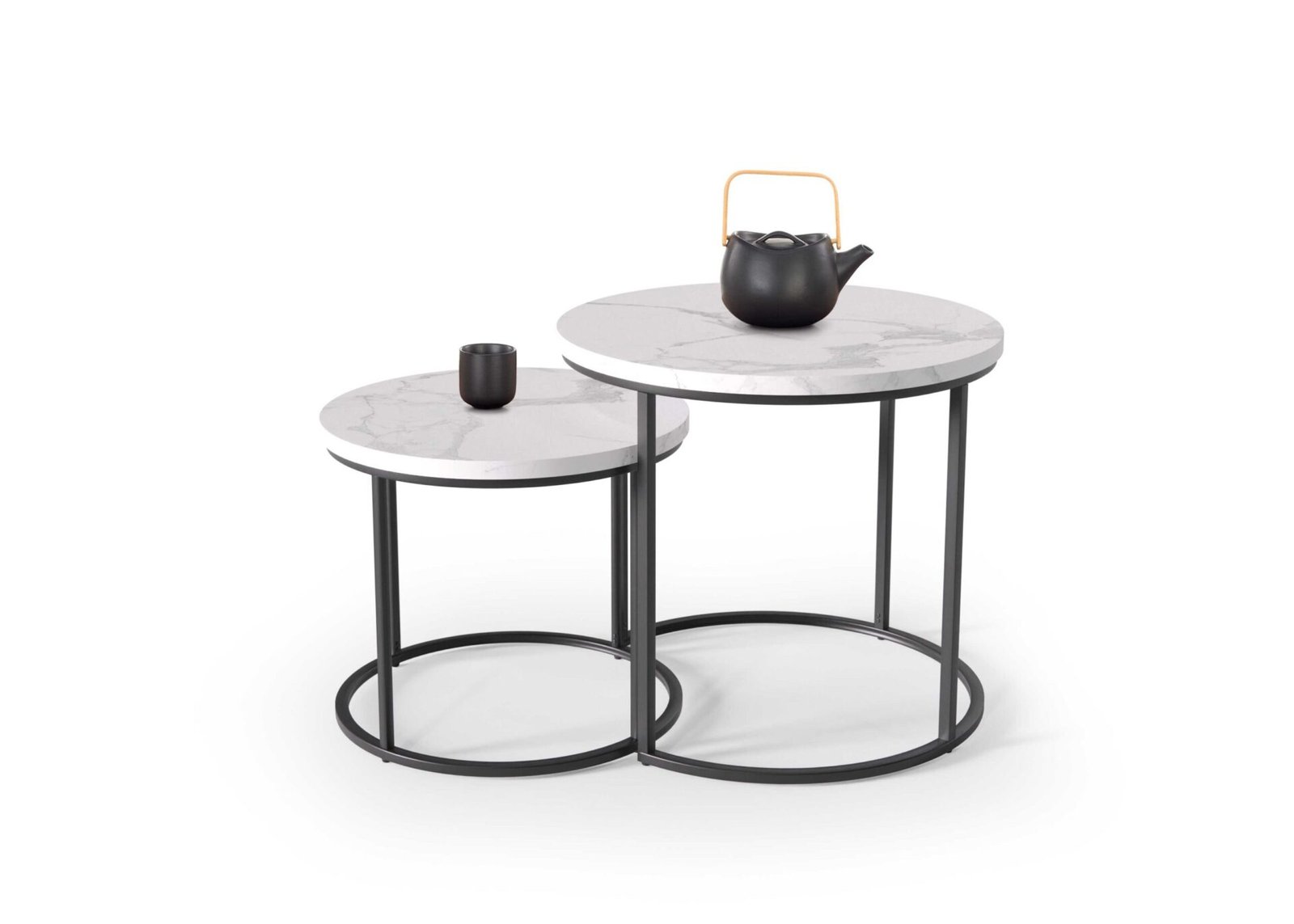 OREO set of two tables - white marble / black