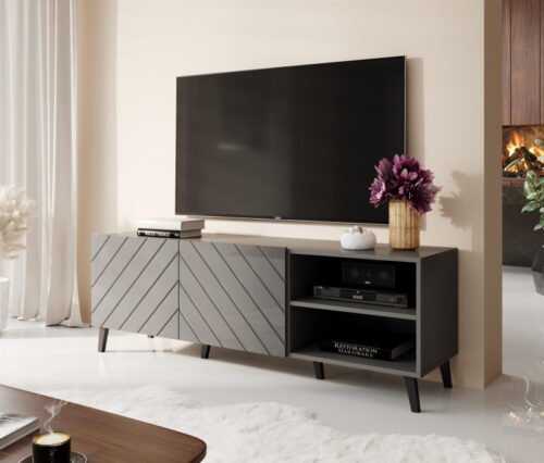 TV stand 150 ABETO matte gray/glossy gray