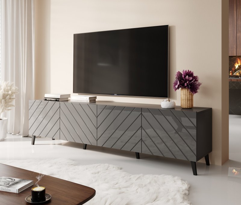 TV stand 200 ABETO matte gray/glossy gray