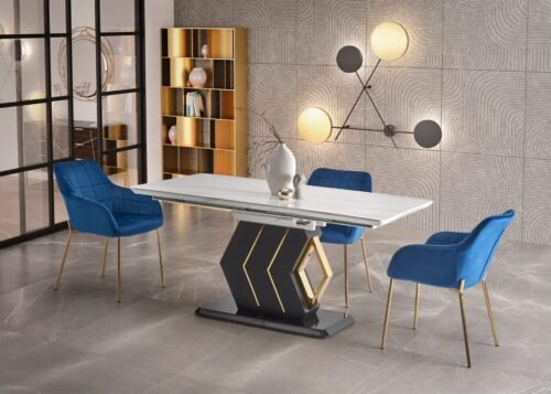 VINCENZO table white marble, black/gold leg
