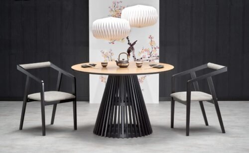 MIYAKI table natural oak, black leg