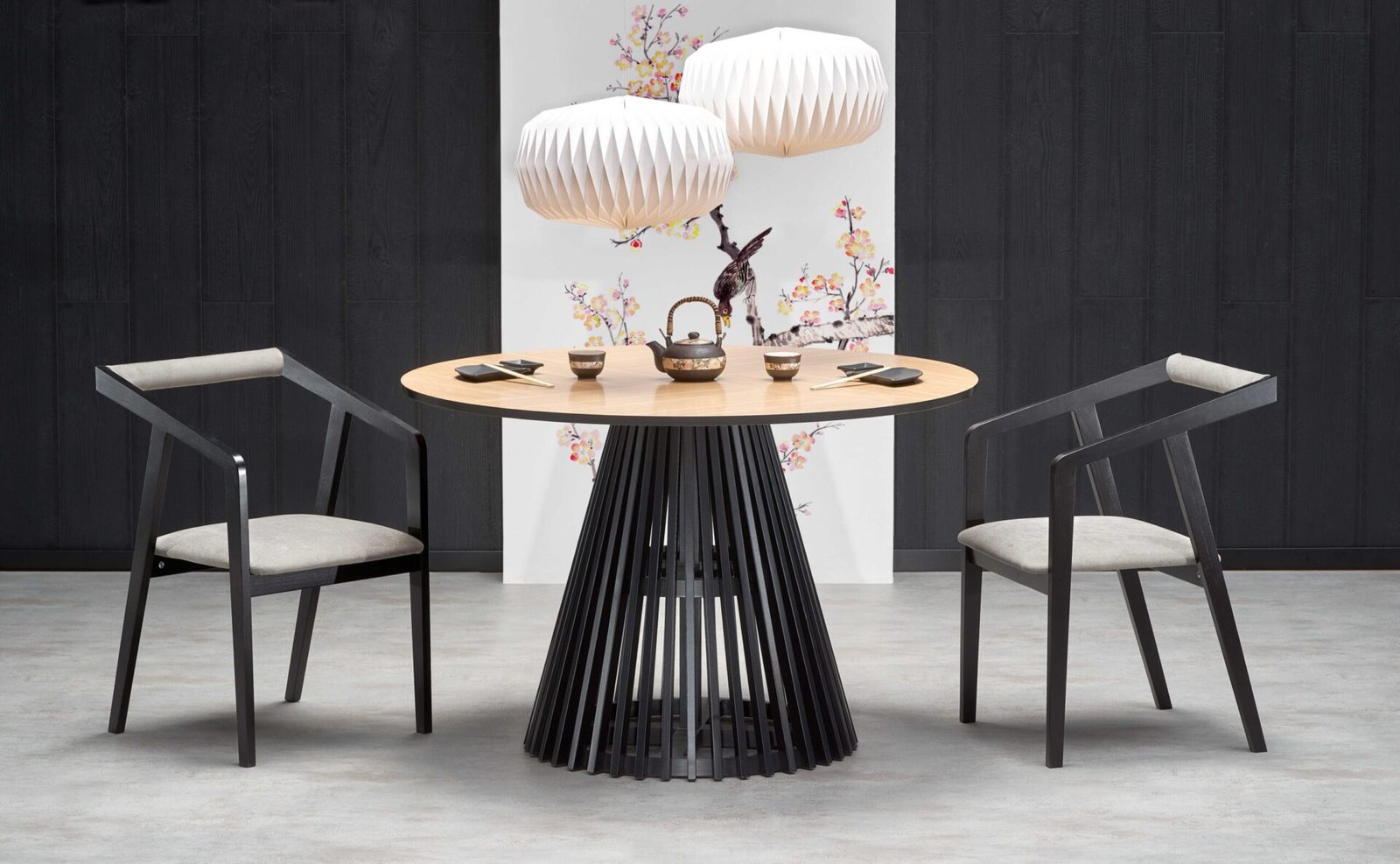 MIYAKI table natural oak, black leg