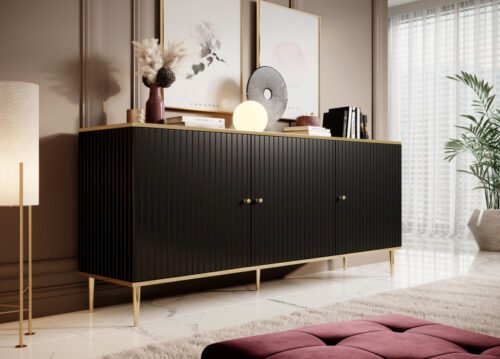 GLAMOR chest of drawers 180 black/black + gold