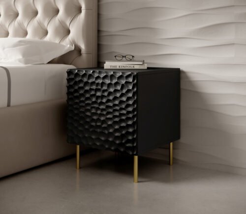 HOLE bedside cabinet, black, carpeted/black, carpeted