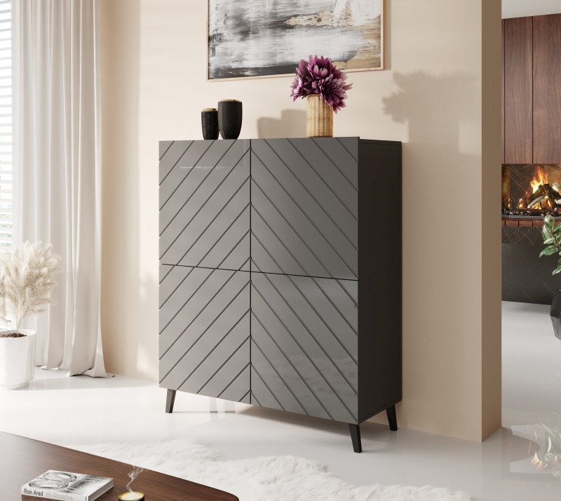 Chest of drawers ABETO matte graphite/glossy graphite