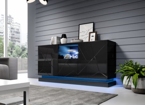 Chest of drawers QIU 2D1K glossy black/glossy black