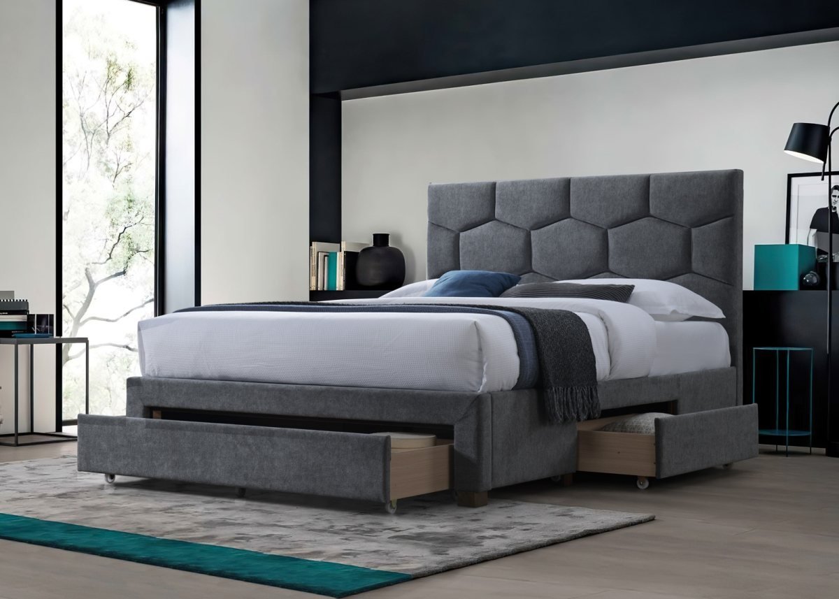 HARRIET 160 bed with drawers, grey velvet
