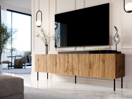 JUNGLE TV stand, wotan oak, matt/matt black