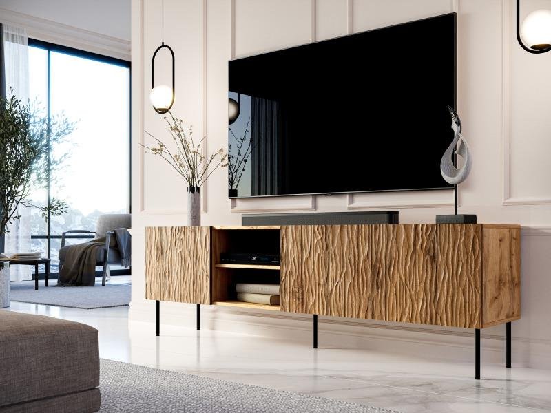 JUNGLE TV stand, wotan oak, matt/matt black - Image 6