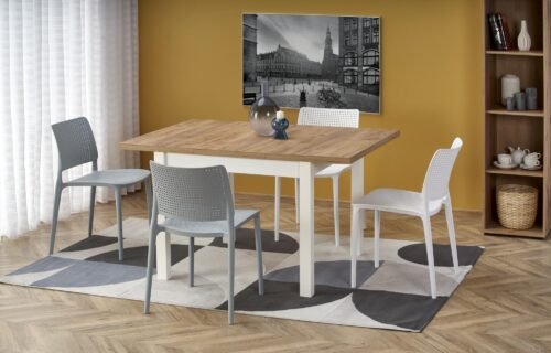 TIAGO SQUARE extendable table, oak / white