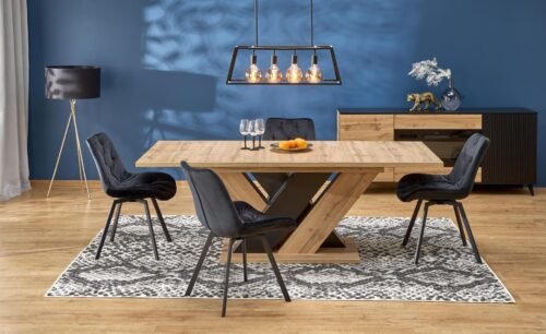 BRANDON extendable table, wotan oak / black