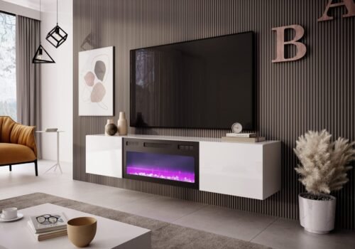 LIVO RTV 180 TV stand with fireplace, white