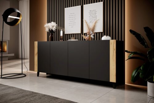 FARO chest of drawers, black/black/craft oak