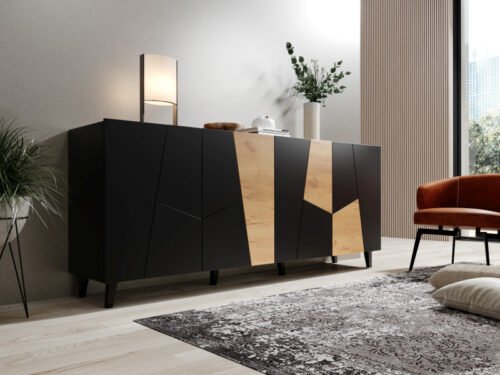 ETNA chest of drawers, matt black/matt black/craft oak