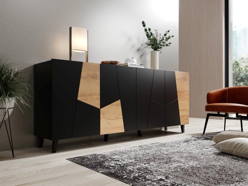 ETNA chest of drawers, matt black/matt black/craft oak - Image 3