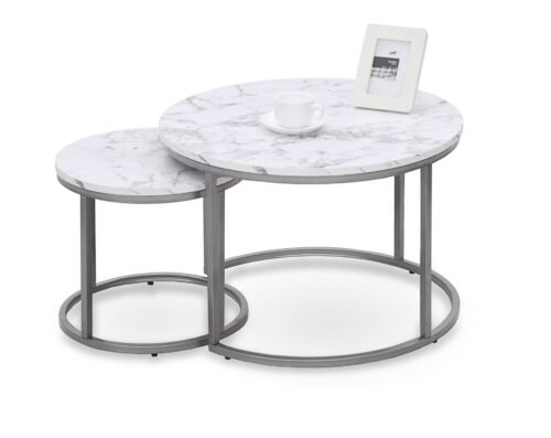 PAOLA coffee table set of 2, marble/silver