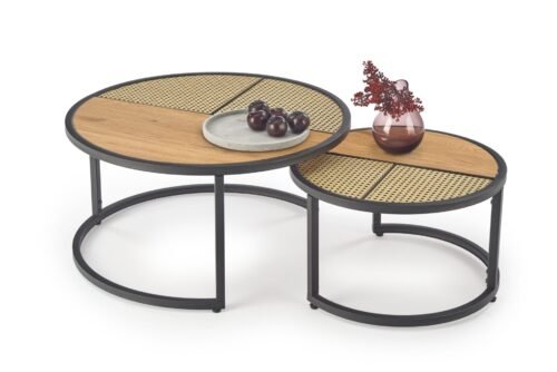 GARMINA set of two coffee tables, golden oak / black