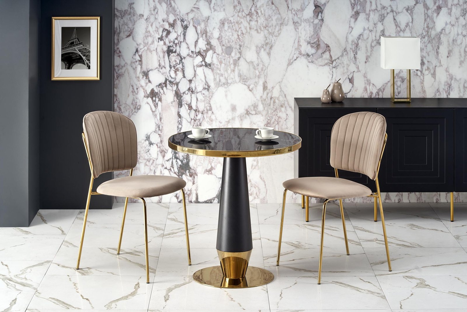 MOLINA round table, black marble / black / gold