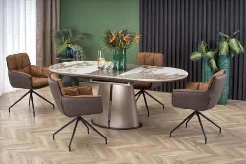 ROBINSON extendable table, beige marble / cappuccino / black