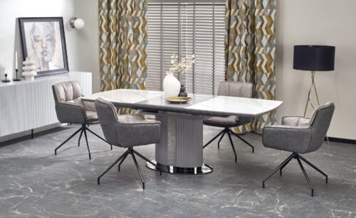 DANCAN extendable table, white marble / gray / left gray / black