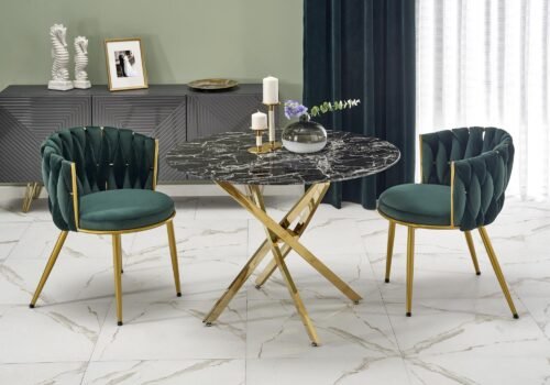 RAYMOND 2-seat table, black marble/gold