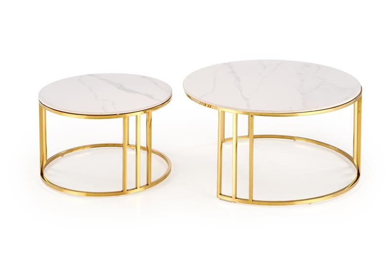 MERCURY 3-piece table set (2 pcs.), white marble / gold - Image 5