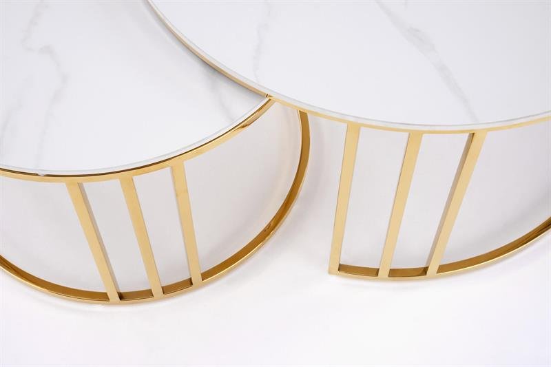 MERCURY 3-piece table set (2 pcs.), white marble / gold - Image 6
