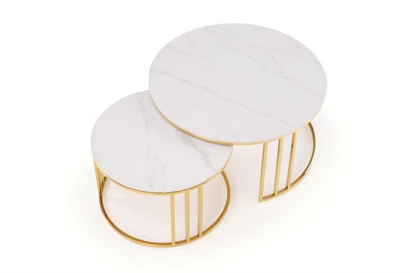 MERCURY 3-piece table set (2 pcs.), white marble / gold - Image 12