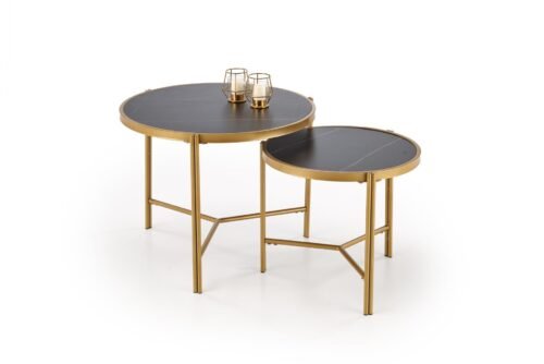 FATIMA set of two coffee tables, black marble/gold