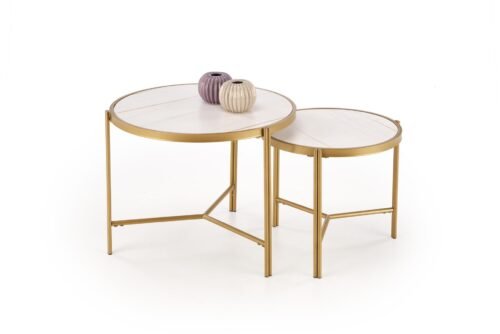 FATIMA set of two coffee tables, white marble/gold